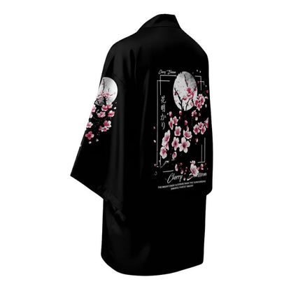 Veste Kimono Noir En Motif Fleur De Cerisier
