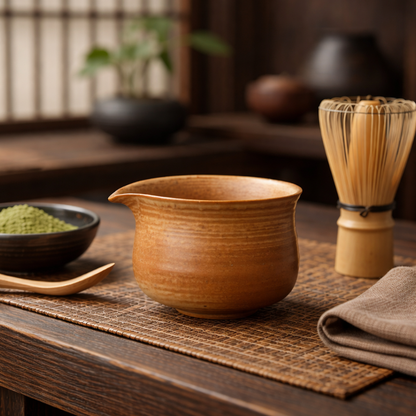 Bol Matcha En Grès Brun Naturel Avec Surface Texturée