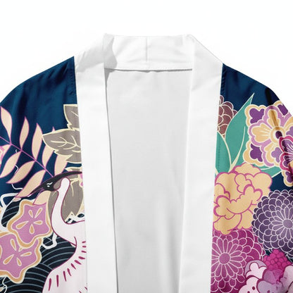 Haori Homme Japonais Motifs Floraux et Grues Symboliques