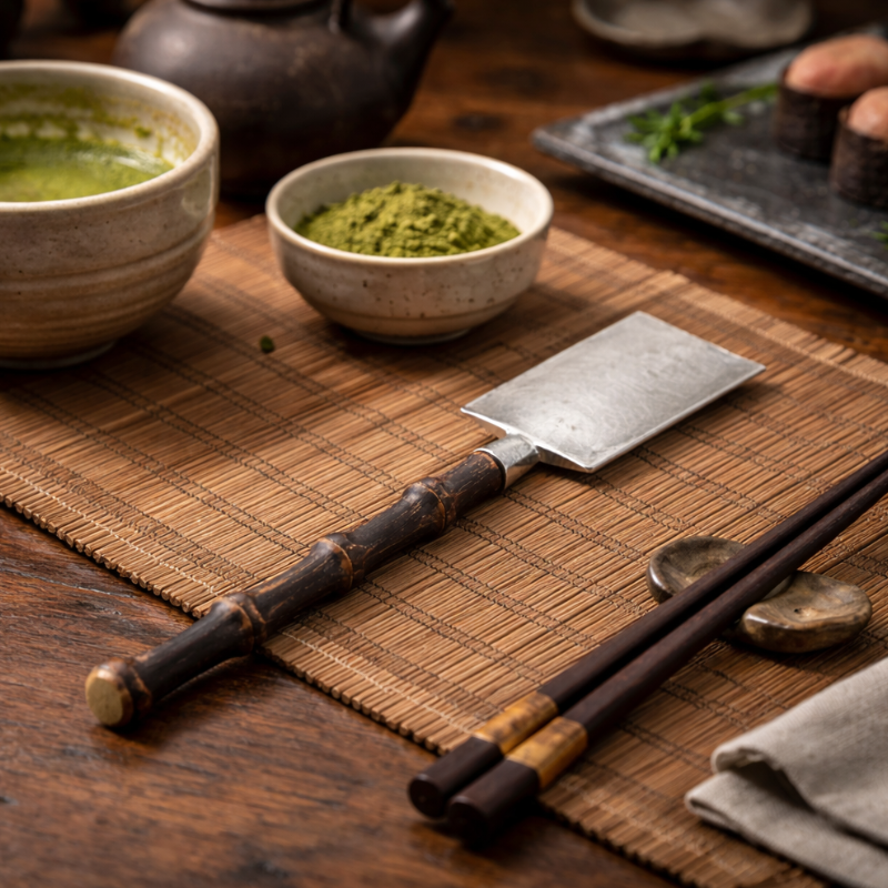 Cuillère Matcha En Acier Martelé Avec Manche Bambou