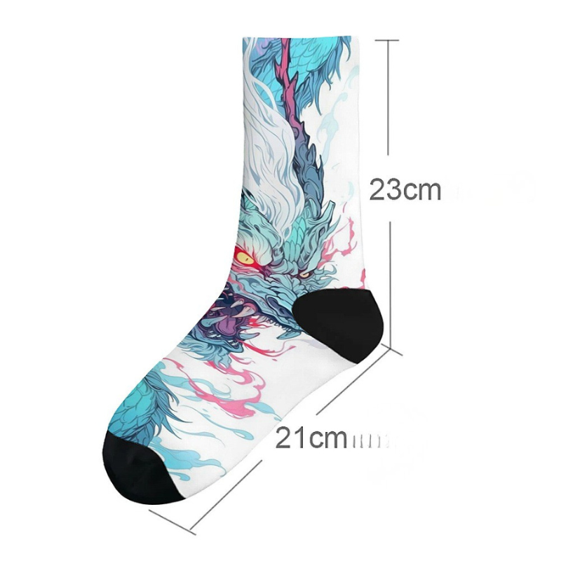 Chaussette Japonaise Imprimé Dragon Bleu Aux Yeux Rouge