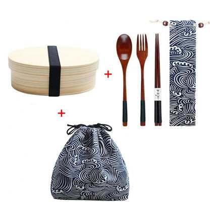 Boîte Bento Japonaise En Bois Style Vagues