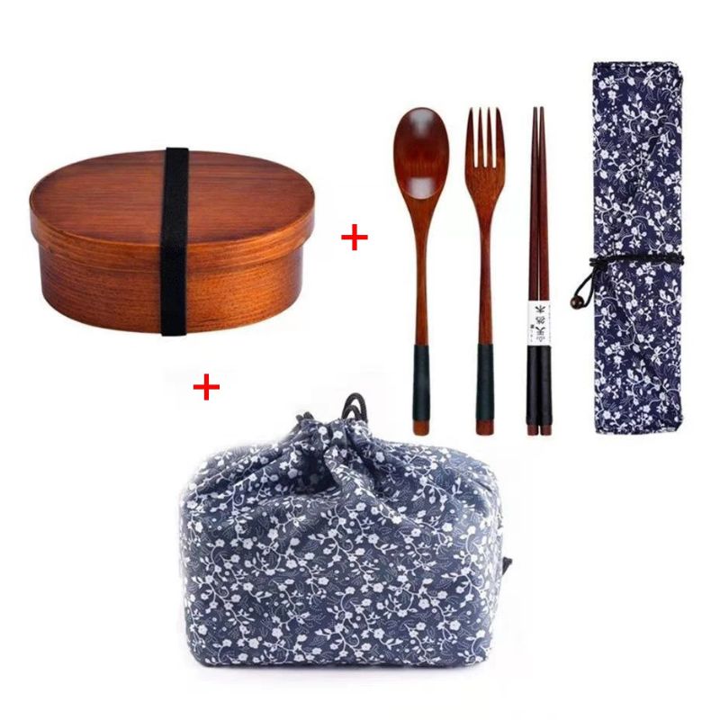 Boîte Bento Japonaise En Bois À Décor Fleuri