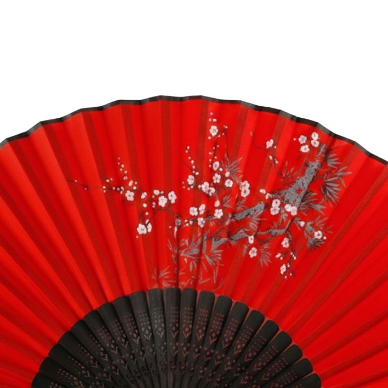 Éventail Japonais Traditionnel Rouge Avec Manche Noir