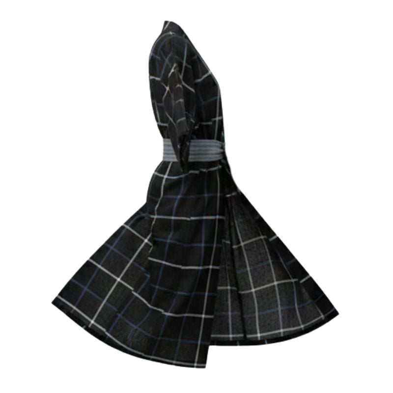 Kimono Japonais Long À Carreaux Avec Ceinture Obi Élégante