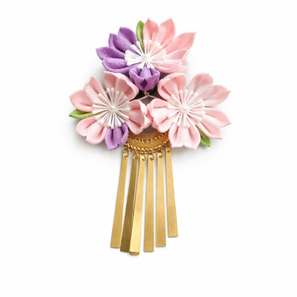 Kanzashi Fleur Sakura Avec Ornement Doré Élégant