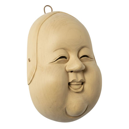 Masque Nô En Bois Sculpté Avec Visage Souriant
