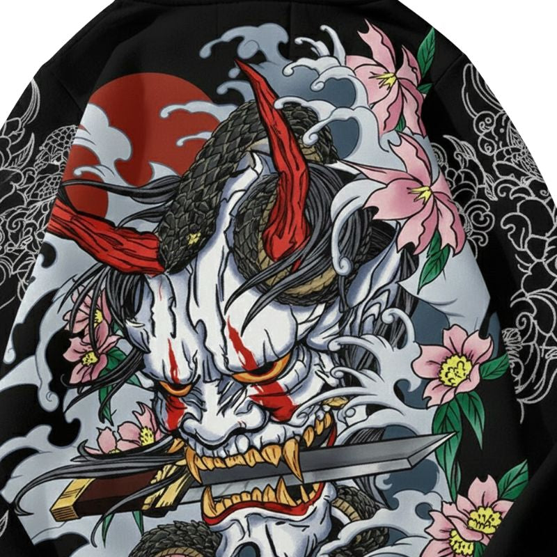 Sweat Japonais Avec Masque Oni Et Motif Floral