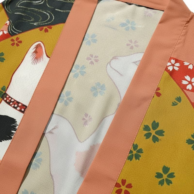 Ensemble Kimono Japonais Avec Motif Chat Maneki Neko Porte Bonheur