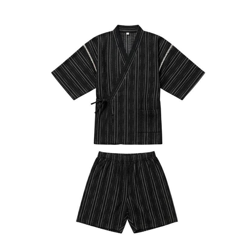 Jinbei Homme Japonais Rayé en Ensemble Veste Et Short