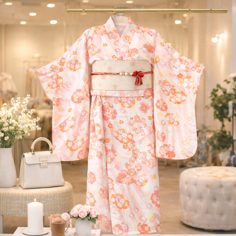 Kimono Traditionnel Style Festival Avec Fleurs Japonaises Colorées