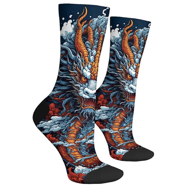 Chaussette Japonaise Imprimé Dragon Et Vagues Puissantes