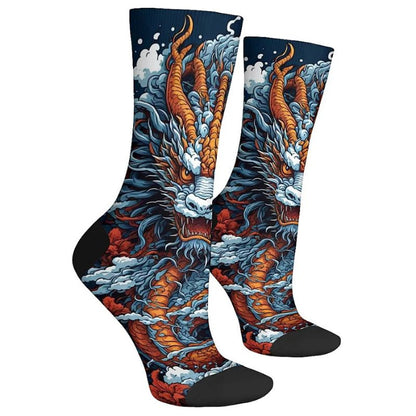 Chaussette Japonaise Imprimé Dragon Et Vagues Puissantes
