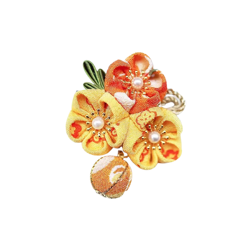 Kanzashi Fleur Sakura Avec Perles Et Ornement Tissu