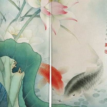 Noren Japonais Avec Fleur De Lotus Élégante Et Carpes Koï Artistiques