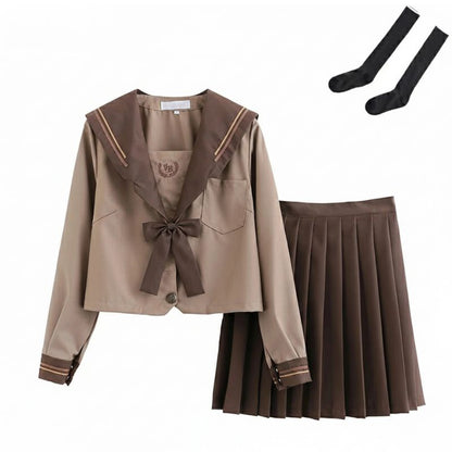 Uniforme Japonais Marron Avec Col Marin Et Jupe Plissée