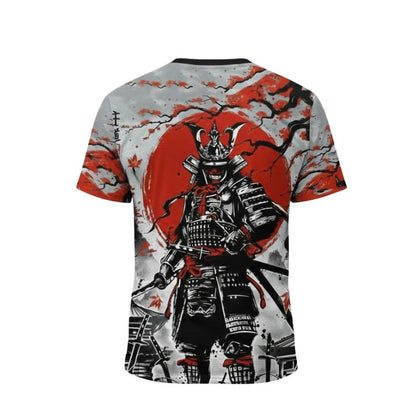 T-Shirt Japonais Avec Samouraï En Armure Et Soleil Rouge