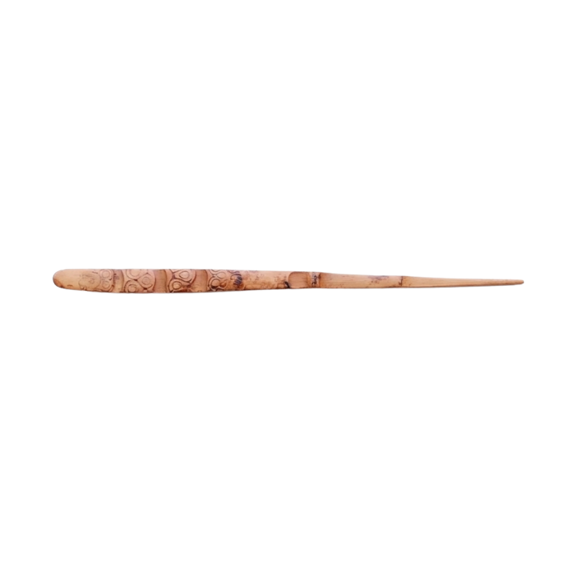 Cuillère Matcha En Bois Sculpté Motif Gravé Manche Long