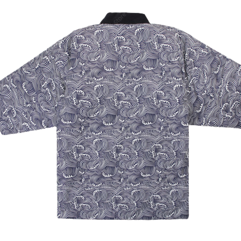 Hanten Homme Japonais Gris à Motif Vagues Traditionnelles