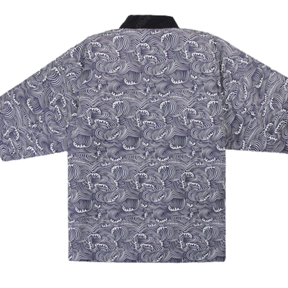 Hanten Homme Japonais Gris à Motif Vagues Traditionnelles
