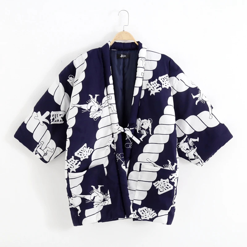 Hanten Homme Japonais Bleu à Motifs Traditionnels