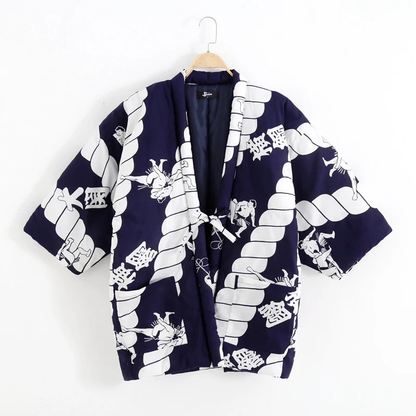 Hanten Homme Japonais Bleu à Motifs Traditionnels