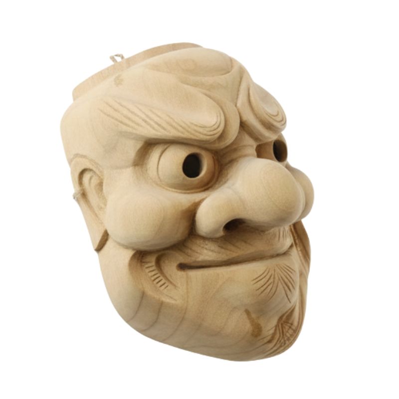 Masque Nô En Bois Avec Expression Démoniaque