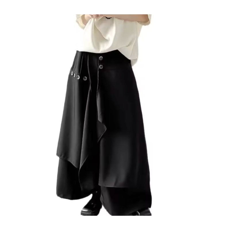 Hakama Noir Ample Avec Boutons Et Coupe Asymétrique