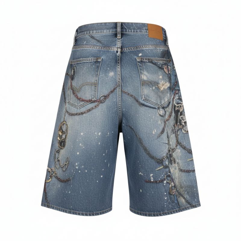 Short Japonais Homme Jean Imprimé Chaînes