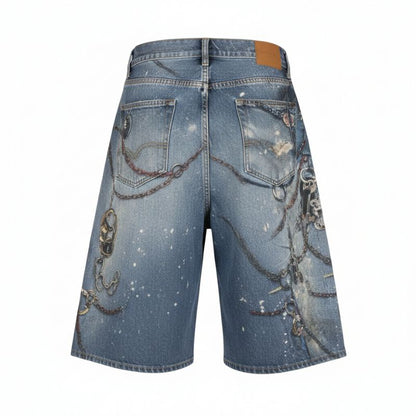 Short Japonais Homme Jean Imprimé Chaînes