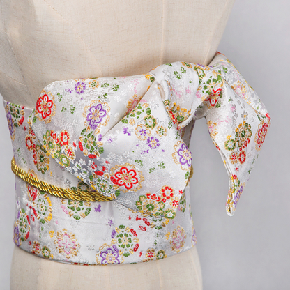 Ceinture Obi Japonaise Élégante En Satin Fleuri