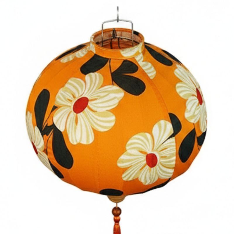 Lanterne Japonaise Suspendue Orange Motif Floral Avec Pampille