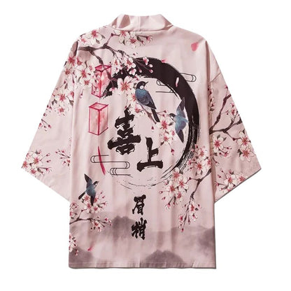 Veste Kimono En Motif Sakura Et Oiseaux Artistiques