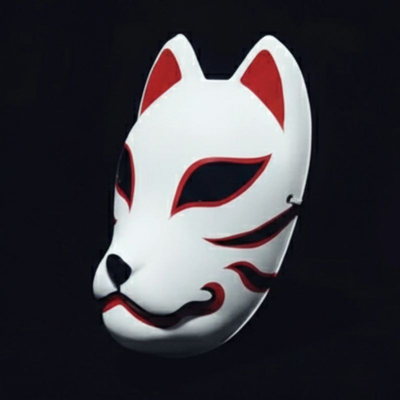 Masque Kitsune Japonais Rigide Avec Motif Renard Stylisé