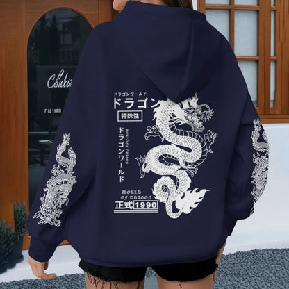 Sweat Japonais Gris à Motif Dragon Impérial