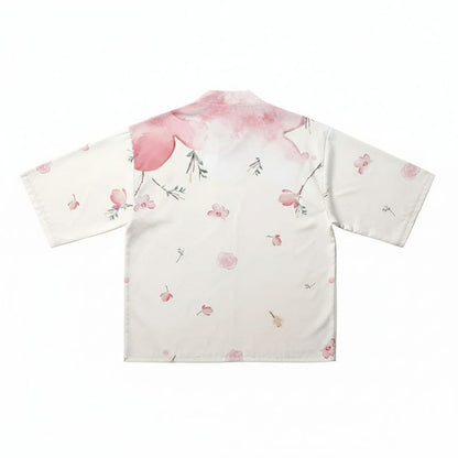 Haori Femme Blanc En Motif Fleurs Roses Délicates