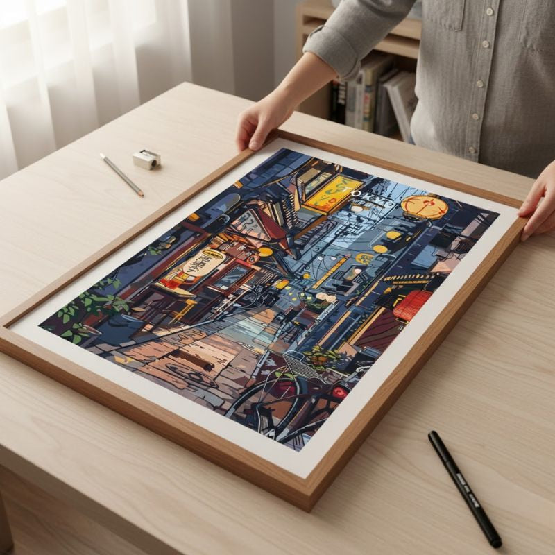 Tableau Japonais Avec Ruelle De Tokyo Et Lanternes Traditionnelles