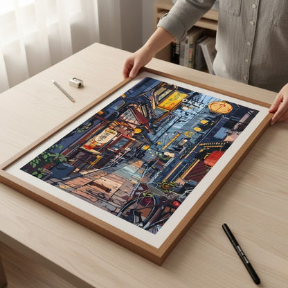 Tableau Japonais Avec Ruelle De Tokyo Et Lanternes Traditionnelles