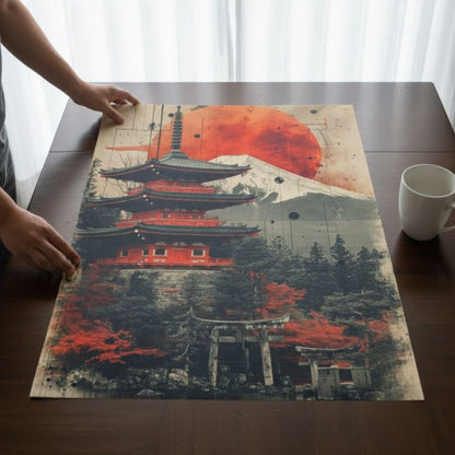 Tableau Japonais En Style Artistique Avec Temple Traditionnel