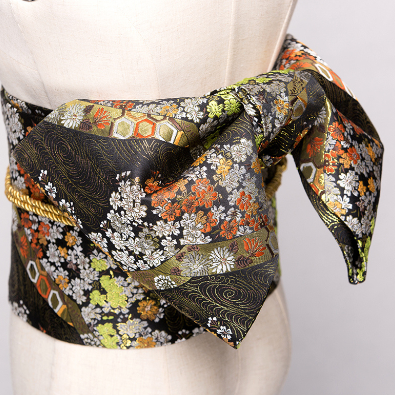 Ceinture Obi Japonaise Style Geisha Motif Fleuri