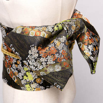 Ceinture Obi Japonaise Style Geisha Motif Fleuri