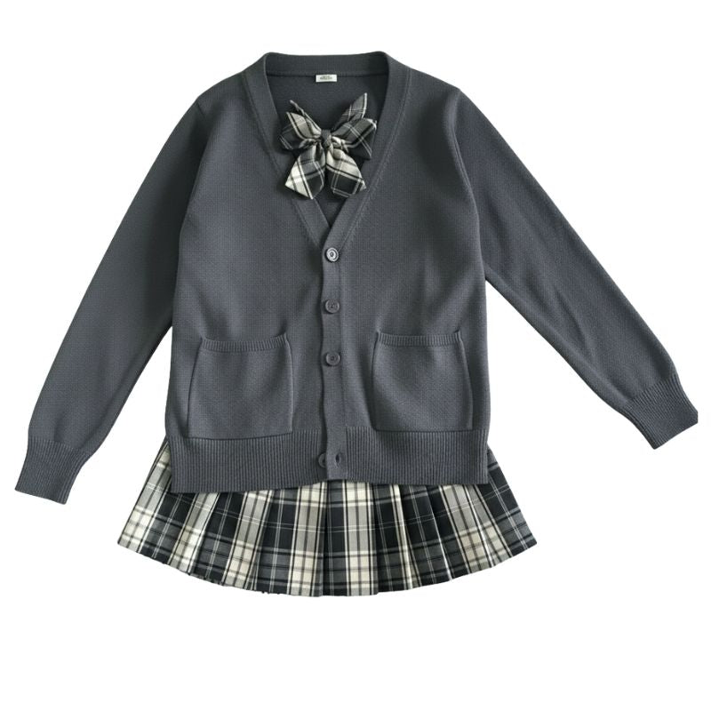 Uniforme Japonais Étudiant Avec Cardigan Et Jupe Plissée Carreaux