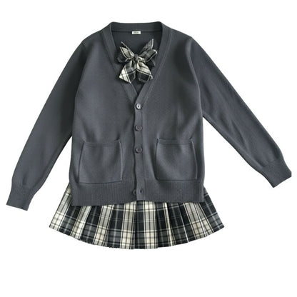 Uniforme Japonais Étudiant Avec Cardigan Et Jupe Plissée Carreaux
