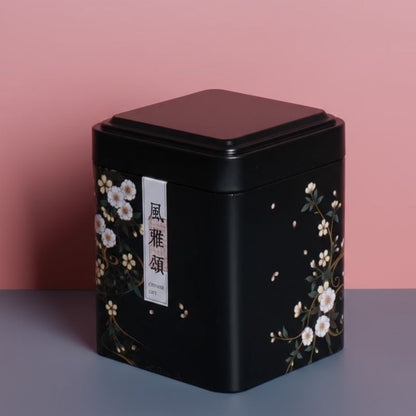 Boîte à Thé Japonaise Noire au Design Floral