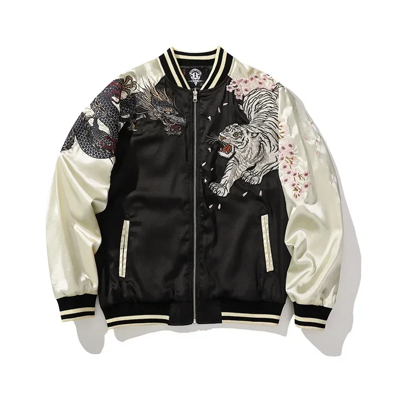 Sukajan Homme En Satin Avec Broderie Phénix Majestueux