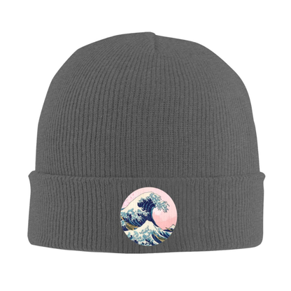 Bonnet Japonais En Maille Avec Patch Vague Hokusai