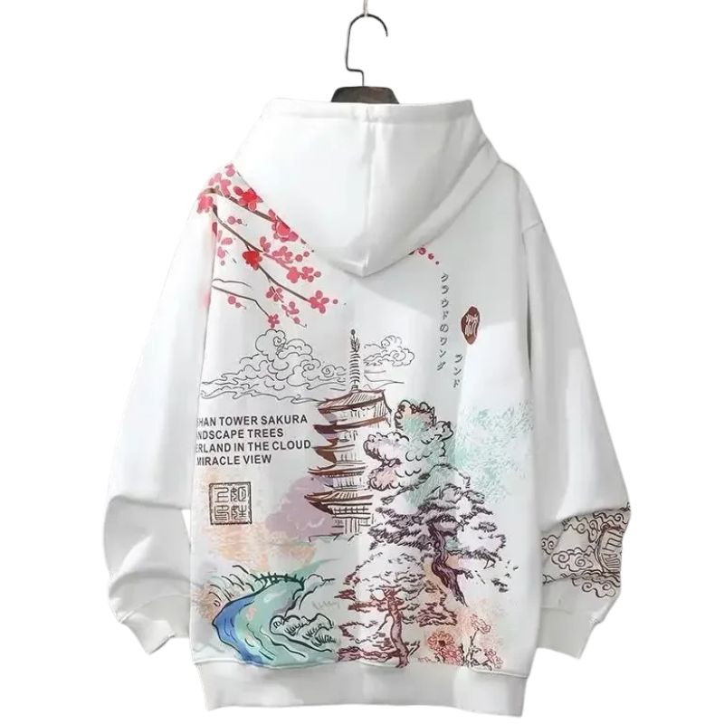 Sweat Japonais Streetwear Avec Design Paysage Traditionnel