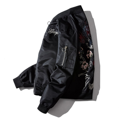 Sukajan Homme Noir Avec Broderie Dragon Et Tigre Japonaise