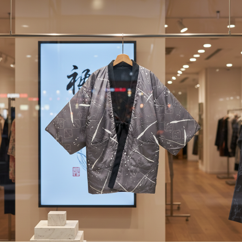Hanten Homme Japonais Gris À Motif Abstrait Moderne