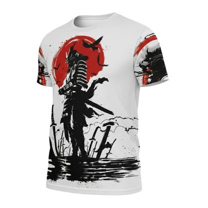 T-Shirt Japonais En Blanc Avec Design Samouraï Moderne